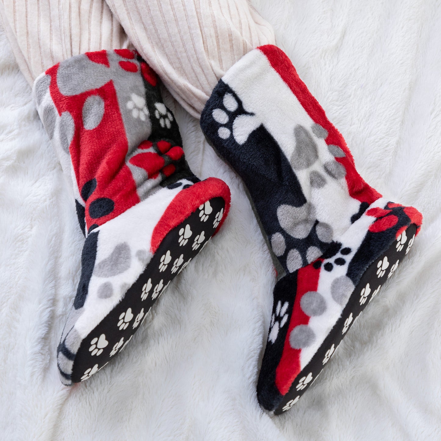 Super Cozy&trade; Paw Print Fleece Slipper Booties