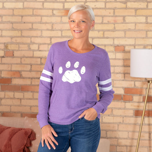 Paw Stripe Waffle Knit Thermal Long Sleeve Top