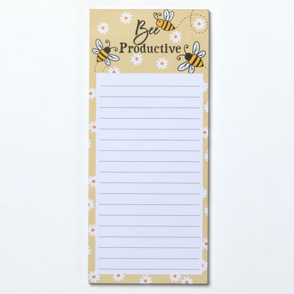 Notepad with 'Bee Productive' text and bee illustrations on a beige background