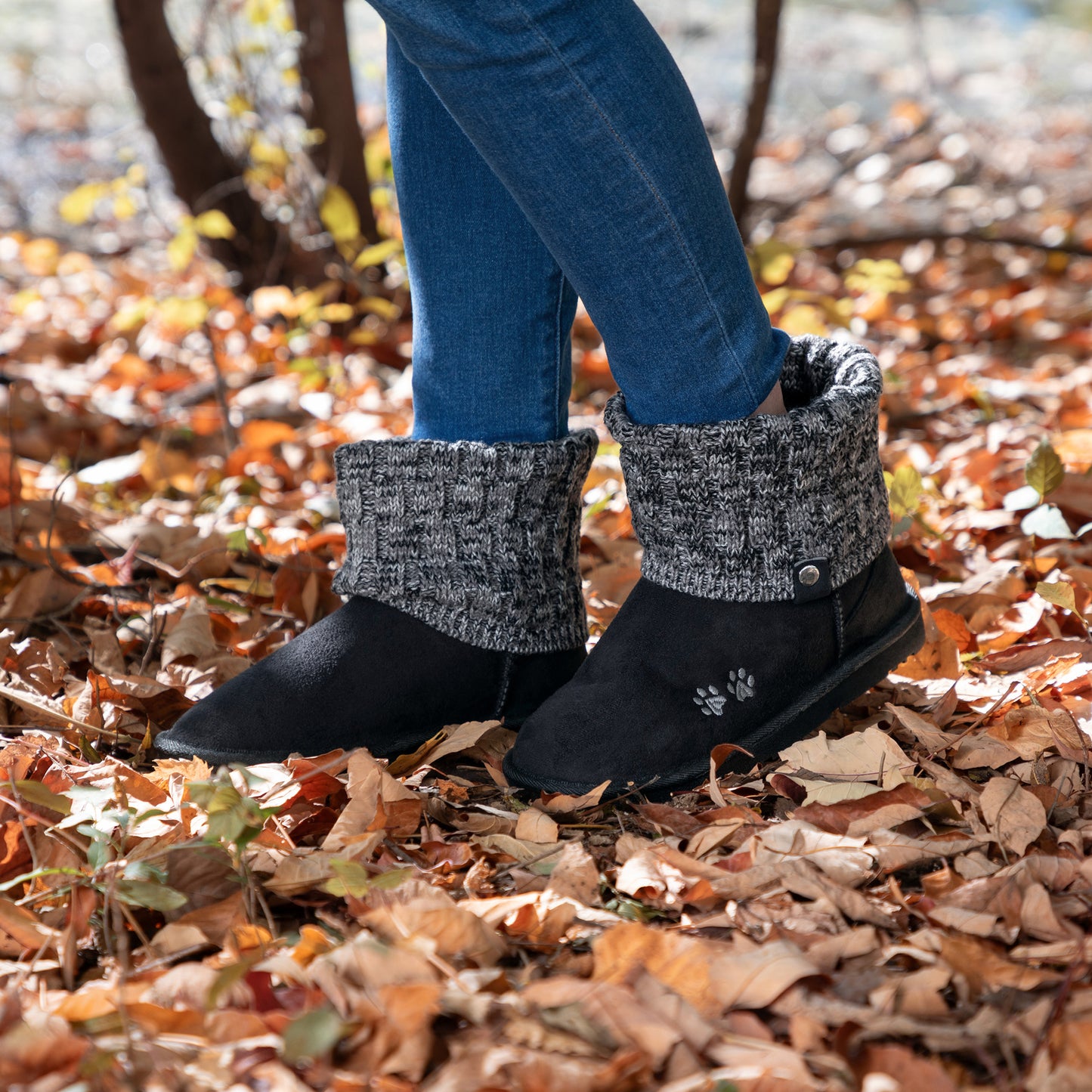 Paw Print Cozy Knitted Ankle Boots