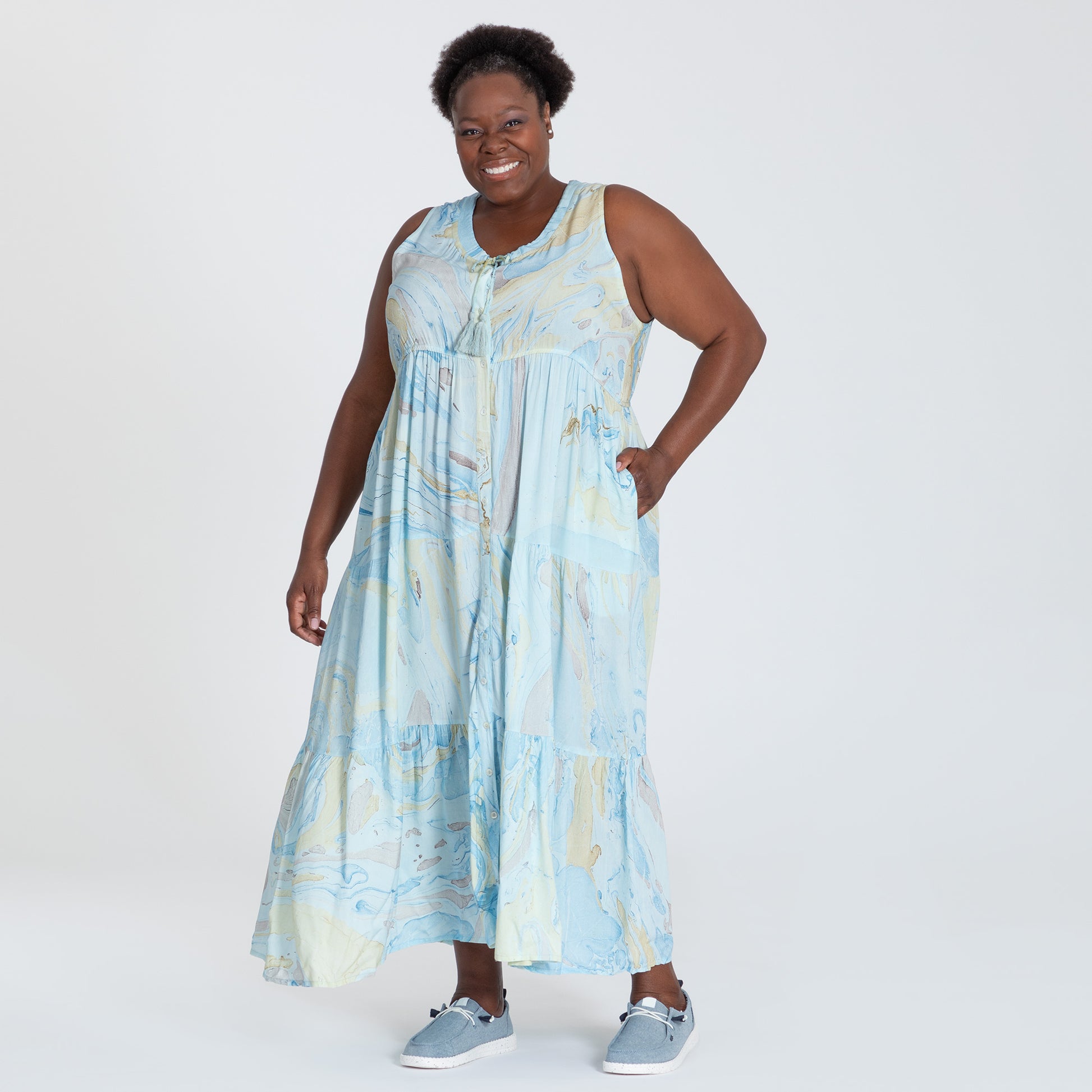 Saltwater Swirl Long Flowy Dress - Handmade & Fair Trade | GreaterGood Saltwater Swirl Long Flowy Dress - Handmade & Fair Trade | GreaterGood