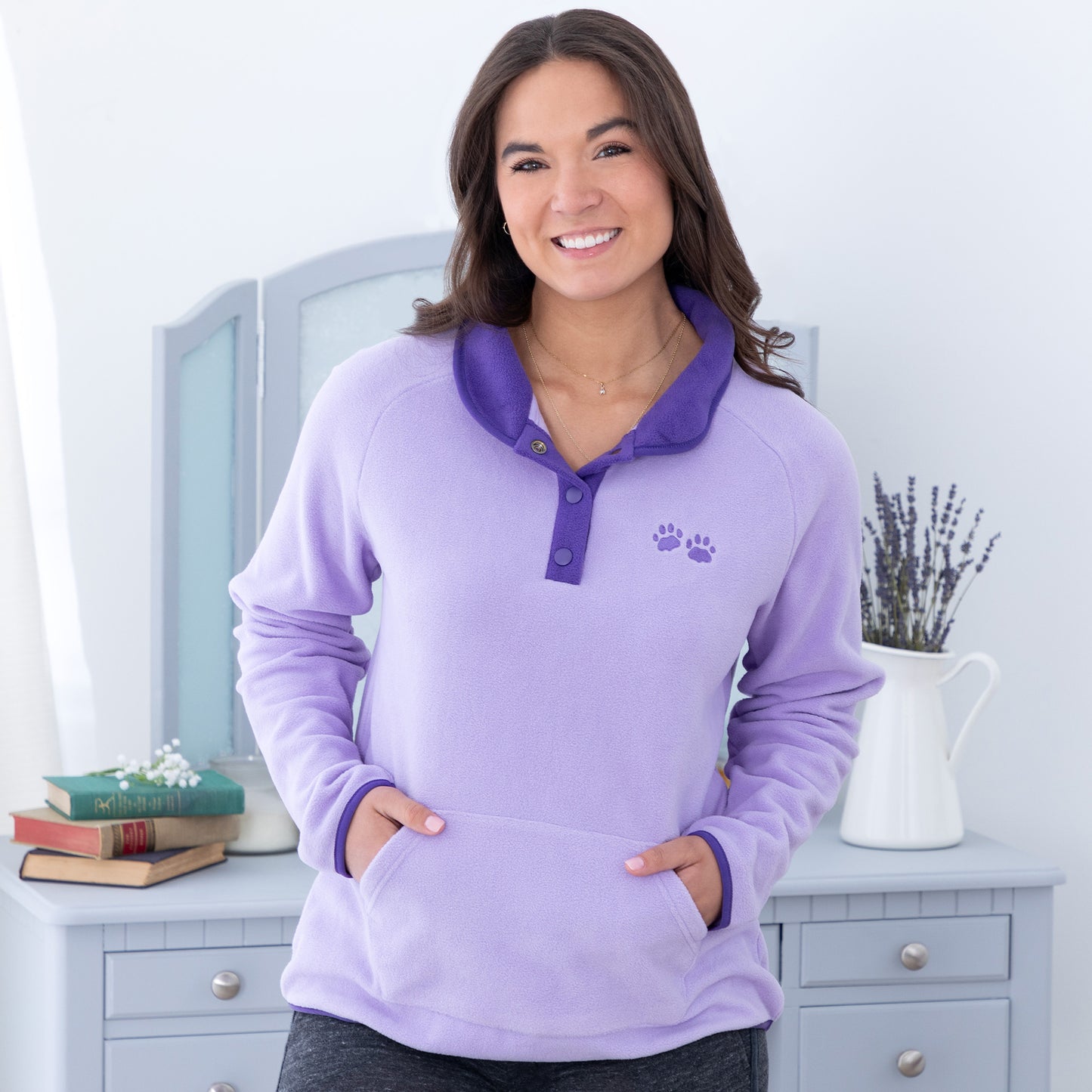 Paw Print Cadet Snap Fleece Pullover