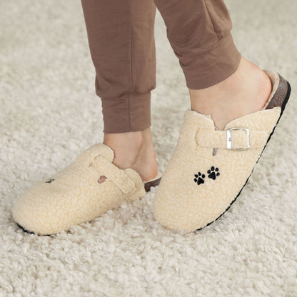 Paw Print Plush Sherpa Fleece Clog Slippers