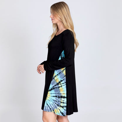 Long Sleeve Tie-Dye Side Panel Dress