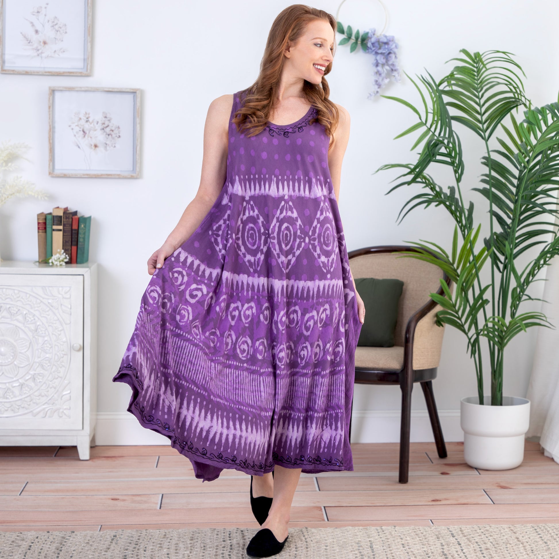 Purple Tie-Dye & Dots Sleeveless Dress Purple Tie-Dye & Dots Sleeveless Dress