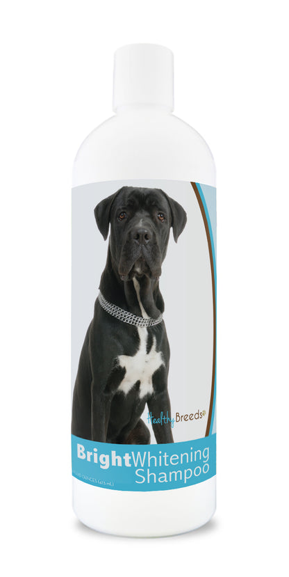 Bottle of bright whitening shampoo featuring a smiling dog's face on the label.