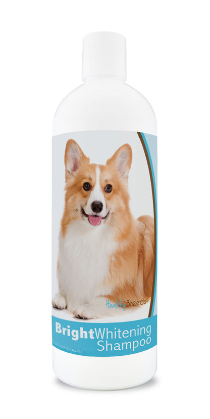 Bottle of bright whitening shampoo featuring a smiling dog's face on the label.