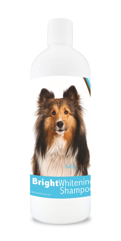 Bottle of bright whitening shampoo featuring a smiling dog's face on the label.