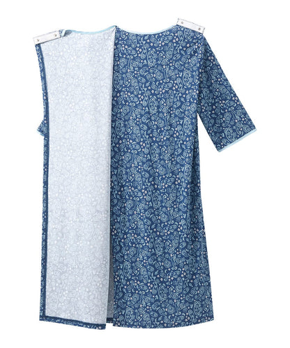 Women's Open Back Hospital Gown with Shoulder Snaps | Adaptive Recovery & Home Care Patient Gown