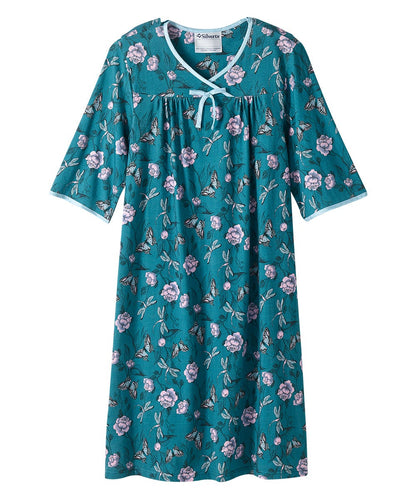 Women's Open Back Hospital Gown with Shoulder Snaps | Adaptive Recovery & Home Care Patient Gown