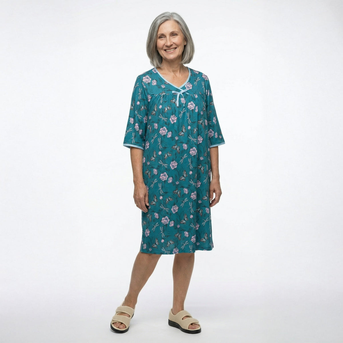 Women's Open Back Hospital Gown with Shoulder Snaps | Adaptive Recovery & Home Care Patient Gown
