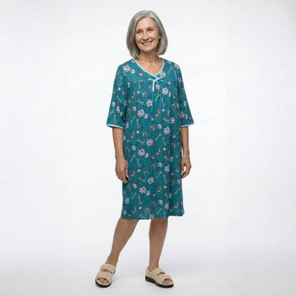 Women's Open Back Hospital Gown with Shoulder Snaps | Adaptive Recovery & Home Care Patient Gown