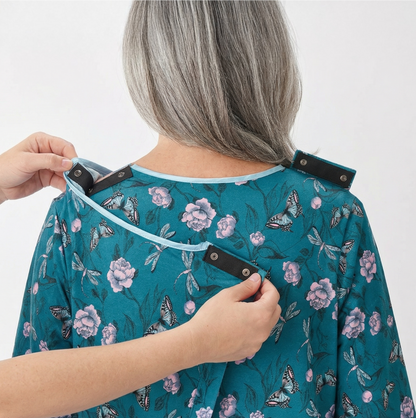 Women's Open Back Hospital Gown with Shoulder Snaps | Adaptive Recovery & Home Care Patient Gown