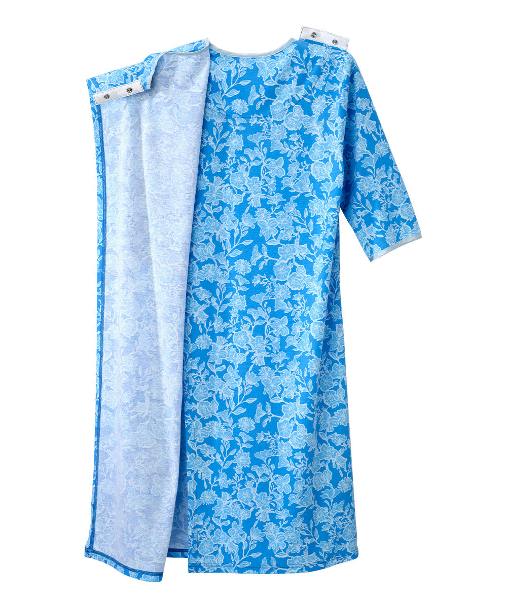 Women's Open Back Hospital Gown with Shoulder Snaps | Adaptive Recovery & Home Care Patient Gown