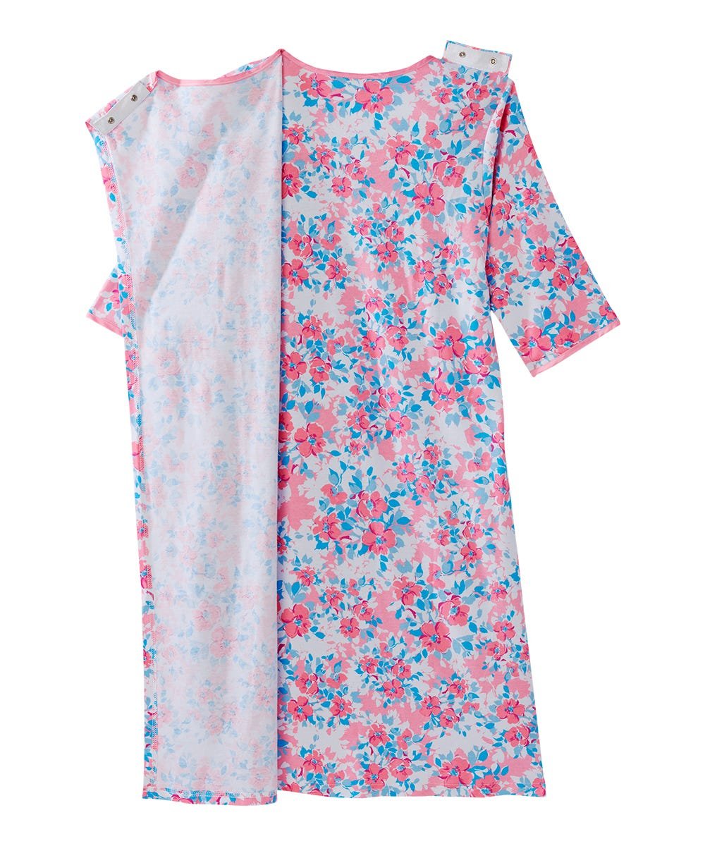 Women's Open Back Hospital Gown with Shoulder Snaps | Adaptive Recovery & Home Care Patient Gown
