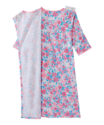 Women's Open Back Hospital Gown with Shoulder Snaps | Adaptive Recovery & Home Care Patient Gown