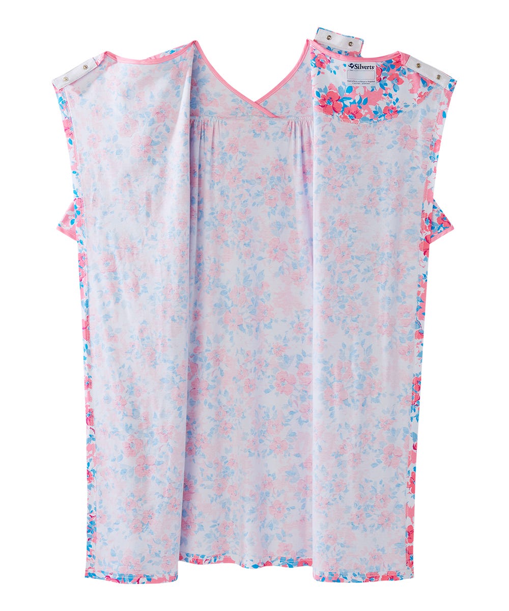 Women's Open Back Hospital Gown with Shoulder Snaps | Adaptive Recovery & Home Care Patient Gown
