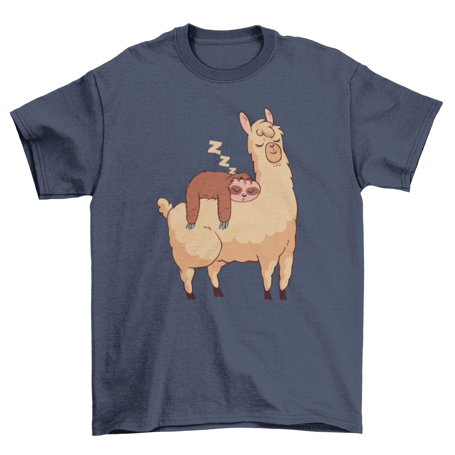 Sleeping Sloth Riding Llama Illustration T-Shirt | GreaterGood