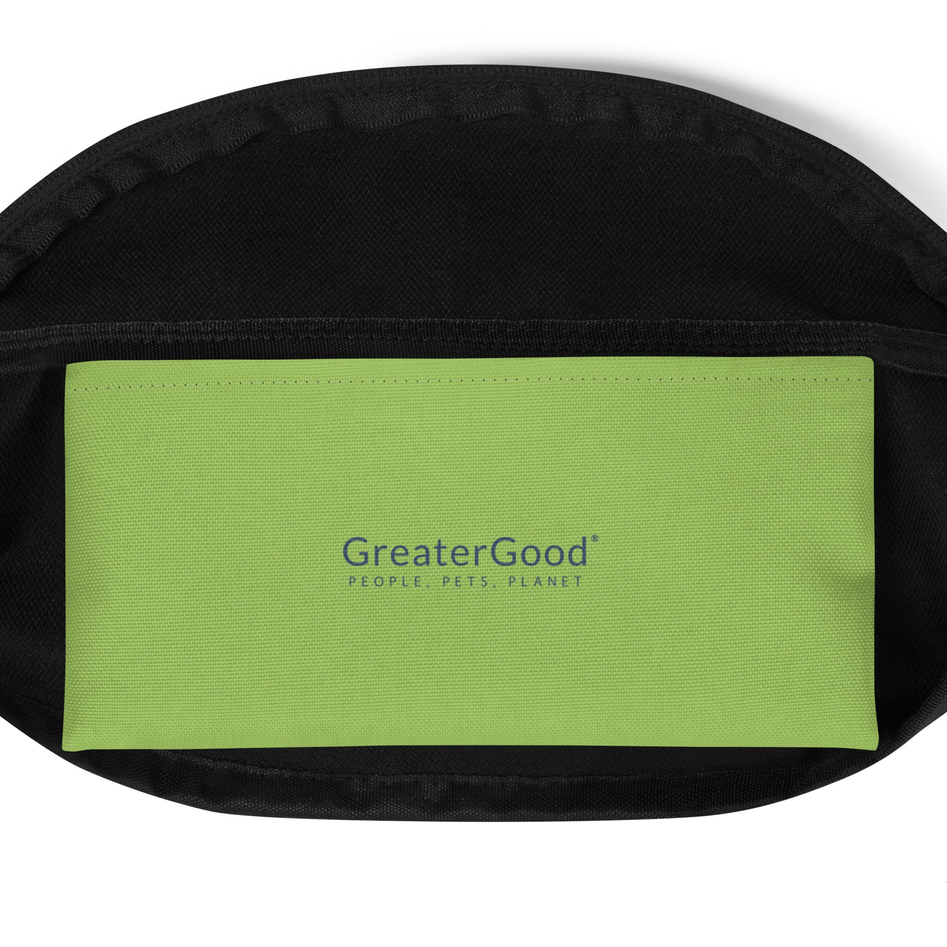 Inside lime green label that reads GreaterGood: People, Pets, Planet