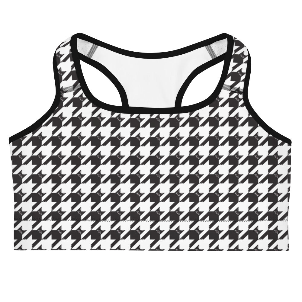 Black Cat Houndstooth Sports Bra