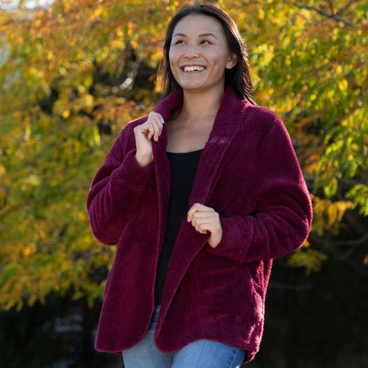 Paw Print Plush Sherpa Fleece Open Jacket with Pockets