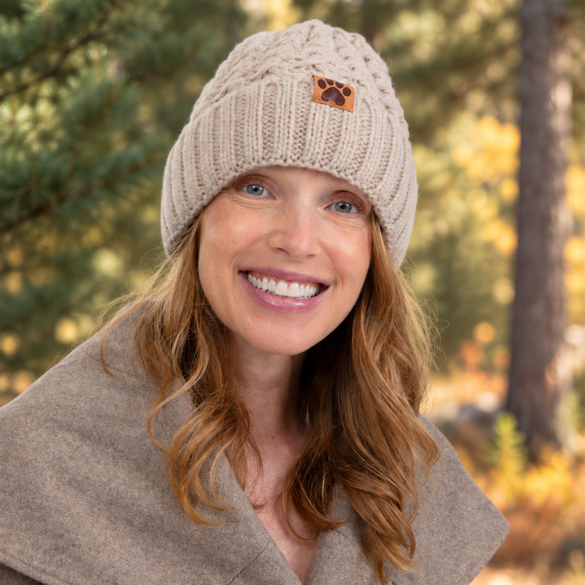 Cable Knit Paw Print Beanie Hat