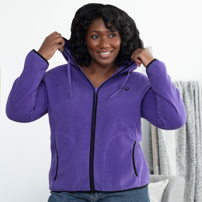 Purple Paw Trimmed Polar Fleece Hooded Jacket