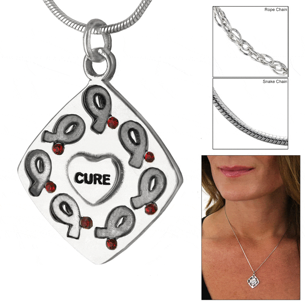 Hope for a Cure Diabetes Sterling Heart Necklace