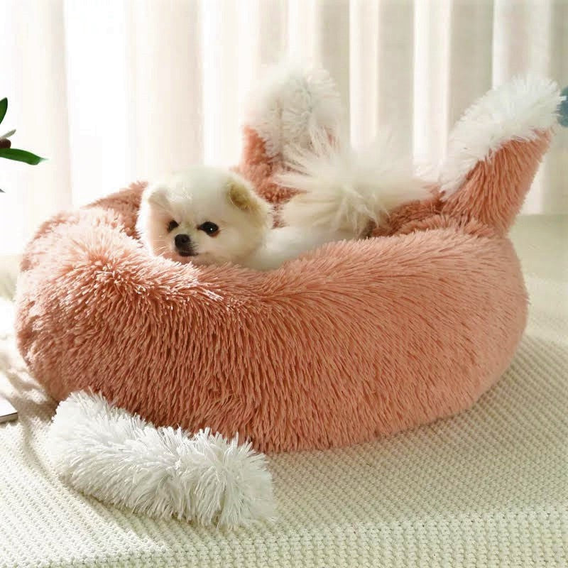Plush Pet Bed with Ears & Tail for Cats & Small Dogs