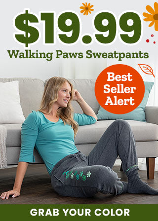 Shop the bestseller Walking Paws Sweatpants for $19.99 to grab your favorite color and stay cozy. Proceeds help support shelter pets and more through The Animal Rescue Site and GreaterGood.