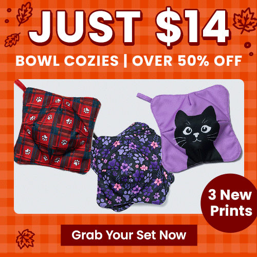 Get bowl cozies for just $14 (over 50% off) featuring 3 new prints, including cute cat and paw print designs. Grab your set now and help support shelter pets and more through The Animal Rescue Site and GreaterGood.