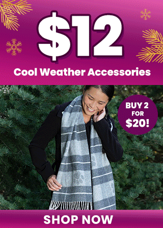 Stay warm this season with $12 Cool Weather Accessories, or mix and match to get Buy 2 for $20! Shop now to bundle up with paw-print beanies and gloves while supporting shelter pets and more through The Animal Rescue Site and GreaterGood.