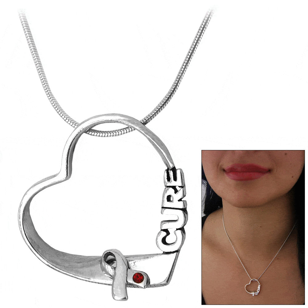 Hope for a Cure Diabetes Sterling Heart Necklace