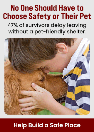 Support the No One Should Have to Choose Safety or Their Pet campaign by The Animal Rescue Site and GreaterGood. Help build a safe place because 47% of survivors delay leaving without a pet-friendly shelter.
