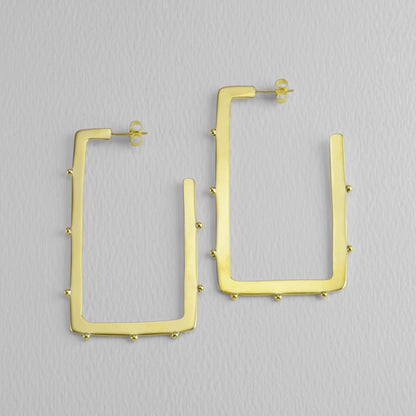 Studded & Squared 60mm Brass Hoop Earrings