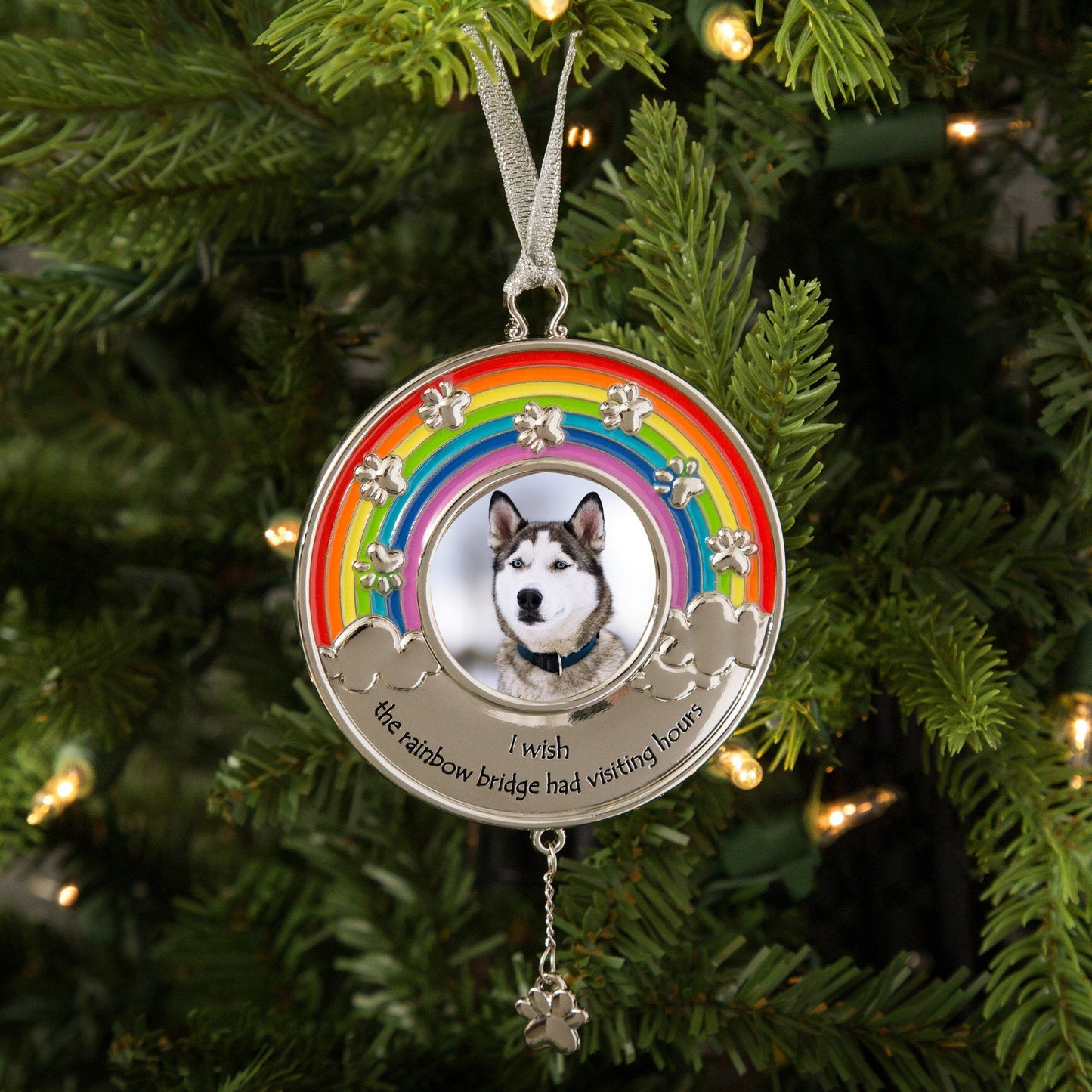 Rainbow Bridge Paw Print Photo Ornament