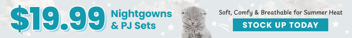 $19.99 Nightgowns & PJ Sets promotion from The Animal Rescue Site and GreaterGood. Proceeds help support shelter pets and more. Teal floral pajama set, lightweight nightgown styles, soft breathable sleepwear.
