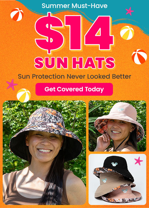 $14 Sun Hats promotion by The Animal Rescue Site and GreaterGood. Proceeds help support shelter pets. Featured are stylish, reversible bucket hats in a floral print and solid blush.