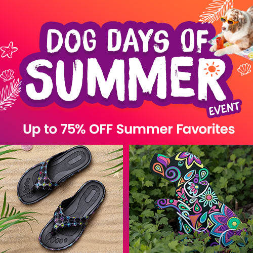 The Animal Rescue Site and GreaterGood Dog Days of Summer Event: Save up to 75% on jeweled flip-flops and colorful dog garden decor. Proceeds help support shelter pets and more.