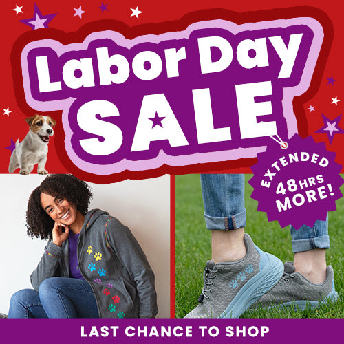 Shop the extended Labor Day Sale with 48 hours more for your last chance to shop deals on apparel and footwear like paw-print hoodies and sneakers. Proceeds help support shelter pets and more through The Animal Rescue Site and GreaterGood.