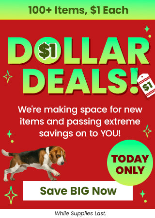 Shop the Dollar Deals event featuring over 100 items priced at just $1 each while supplies last. Every purchase helps support shelter pets and more through The Animal Rescue Site and GreaterGood.
