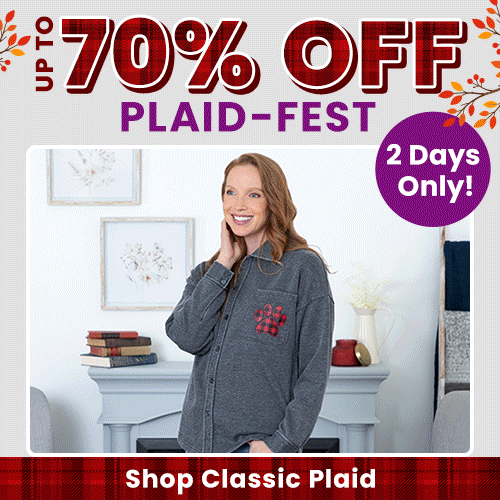 Shop the "Plaid-Fest" event for up to 70% off classic plaid footwear and cozy seasonal styles for 2 days only. Proceeds help support shelter pets and more through The Animal Rescue Site and GreaterGood.