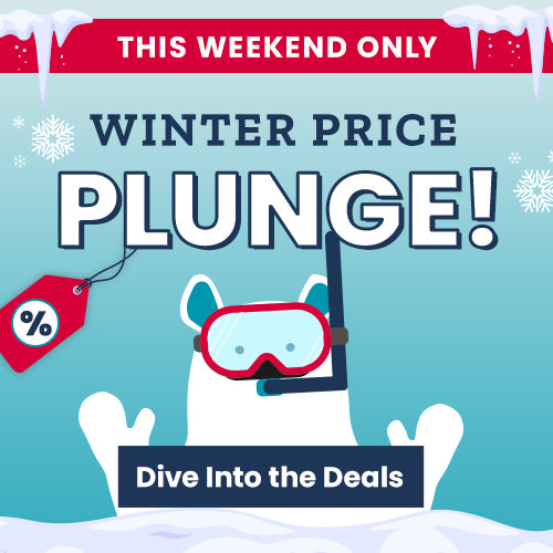 Winter Price Plunge promotion from The Animal Rescue Site and GreaterGood, highlighting winter apparel deals like cozy scarves, knit gloves, and warm blankets. Proceeds help support shelter pets and more.