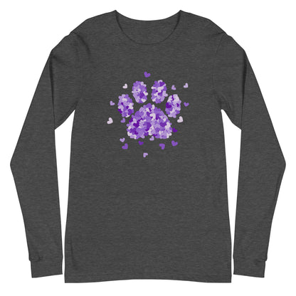 Purple Paw Print of Hearts Long Sleeve Tee