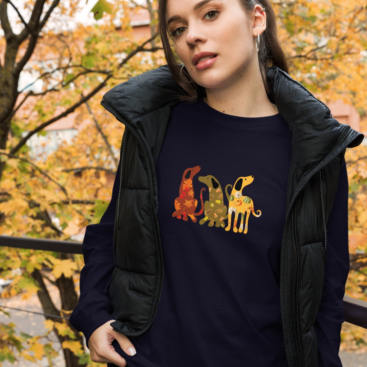 Festive Fall Dogs Long Sleeve Tee