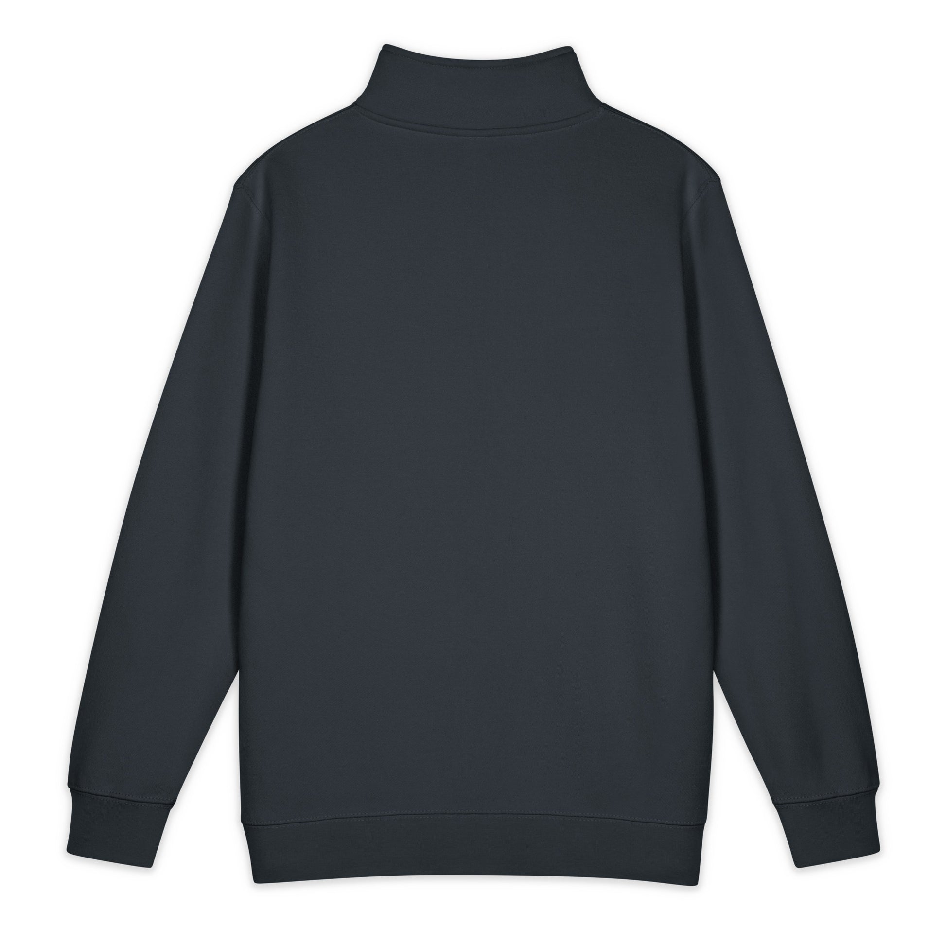 Back of a navy sweatshirt on a white background