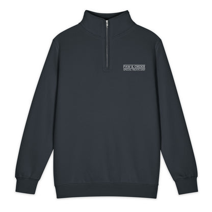Dark Navy  quarter-zip sweatshirt with a logo on a white background