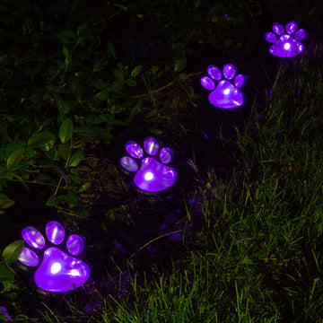 Paw Print Solar Ground Lights - Set of 4