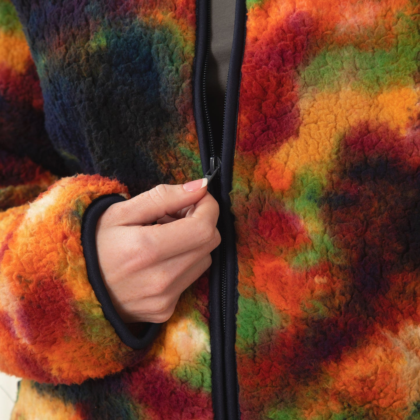 Rainbow Tie-Dye Plush Sherpa Fleece Jacket