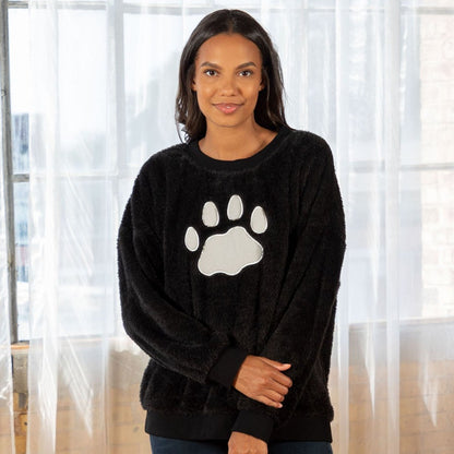 Sherpa Fleece Paw Print Crewneck Pullover